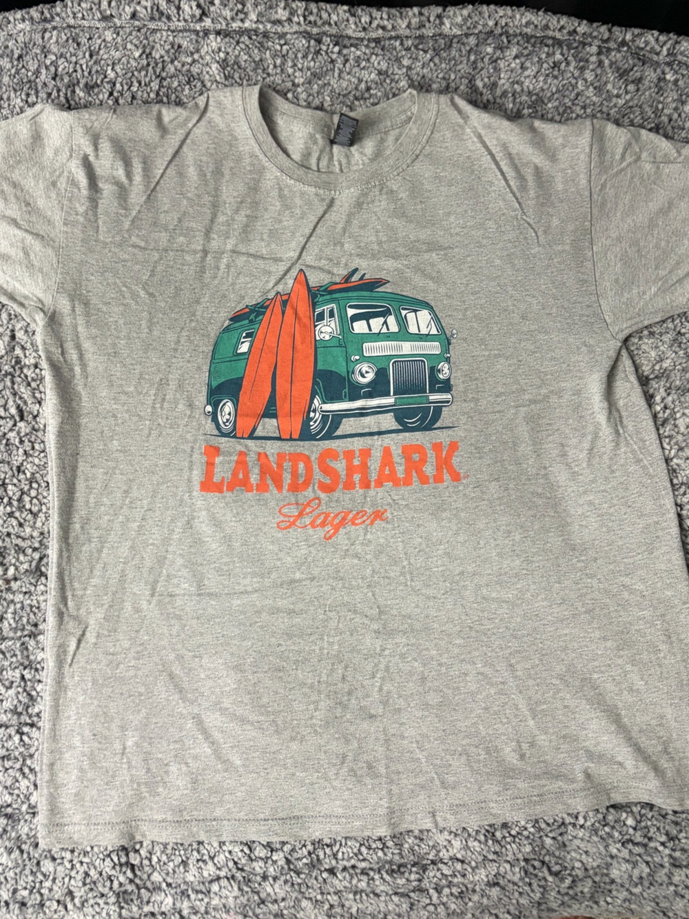 Gray Tee with Green Van and Orange Surfboards - Landshark